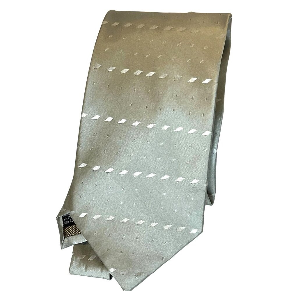 Steve Land 100% Silk Handmade Men's Tie Silver Green & White Accents
